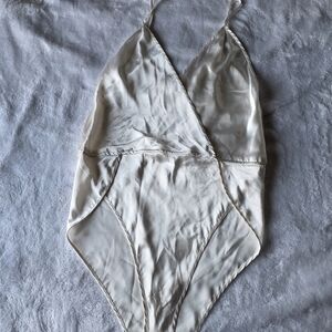Victoria's Secret Cream Satin Bodysuit